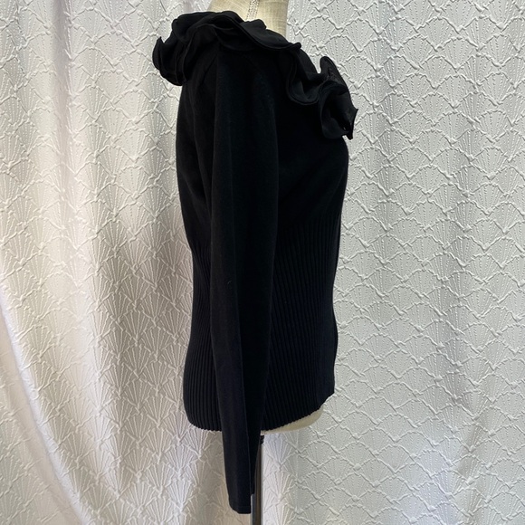 Belldini size‎ large Black Ruffle Neck Sweater bling zipper dressy stretch comfy - Picture 8 of 11